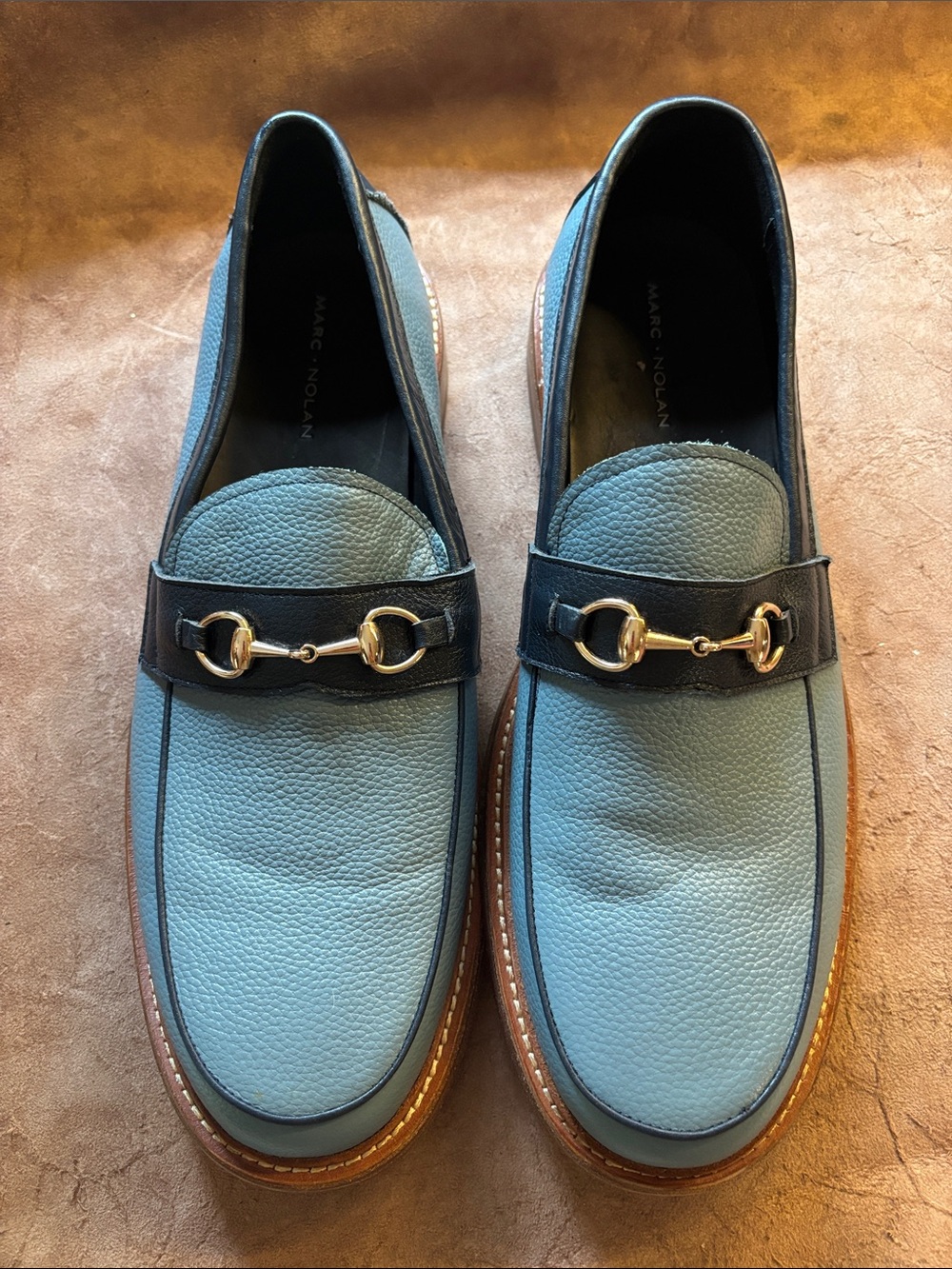 Marc Nolan Teal Leather Bit Loafers for Men